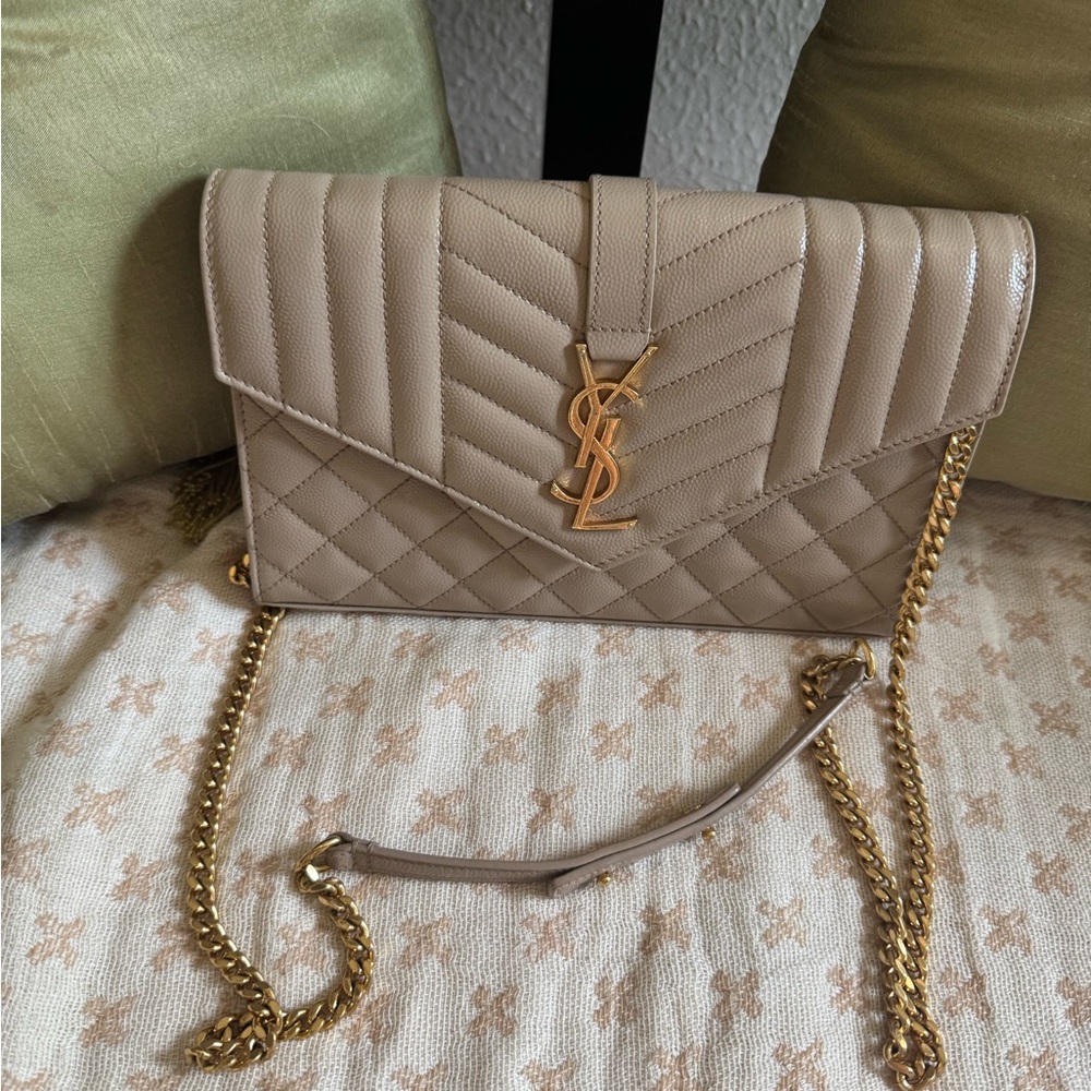 Yves Saint Laurent Quilted Taupe Crossbody Bag - Picture 2 of 8